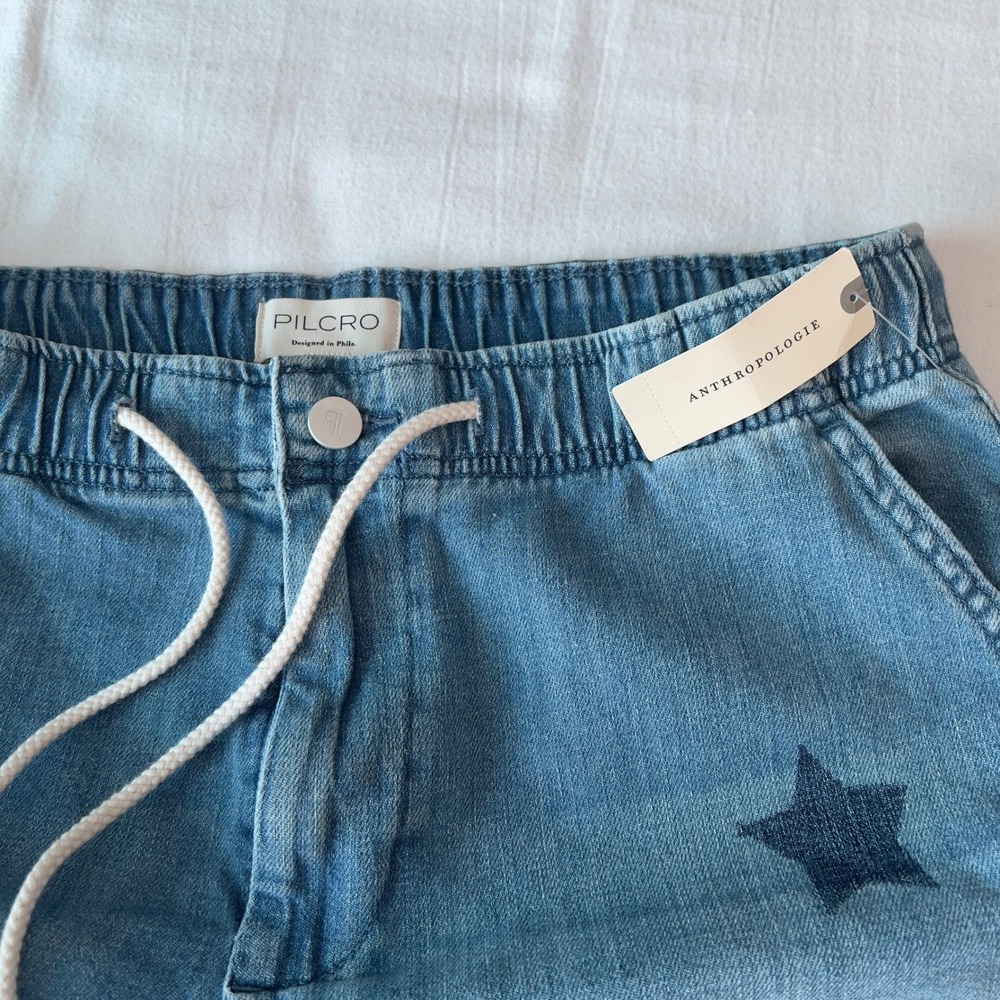 Anthropologie Pilcro Star Patch Denim Shorts Medium Wash Blue M NWT
